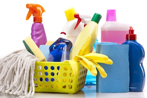 Safety-focused cleaner preparing equipment before a job